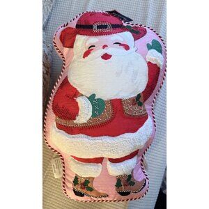 NWT ISAAC MIZRAHI Vintage Style Cowboy Santa Pink Christmas Decorative Pillow 19